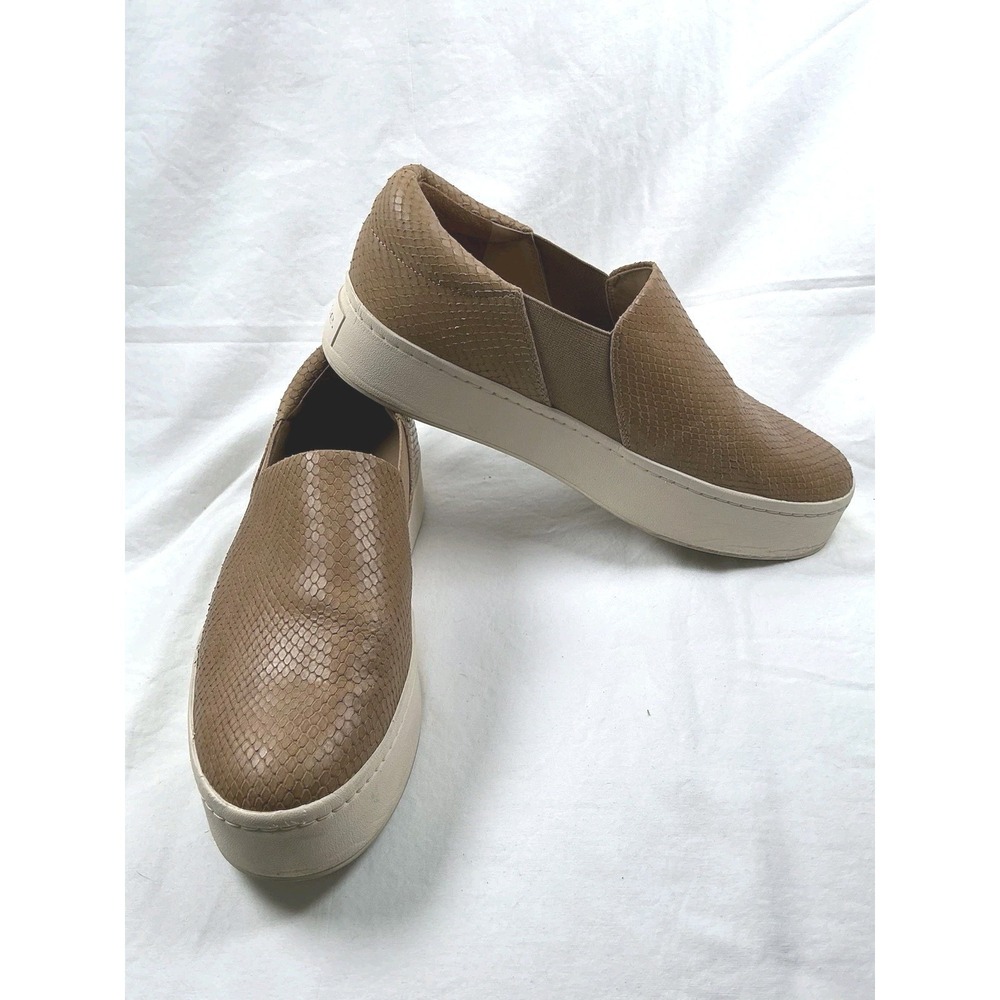 Vince Warren Slip On Shoes Women's 9 M Tan Leather Snakeskin Platform Sneakers